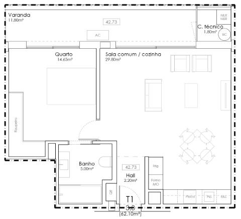 Apartamento T1 com Varanda e Piscina | Condomínio Privado com Conceito Contemporâneo