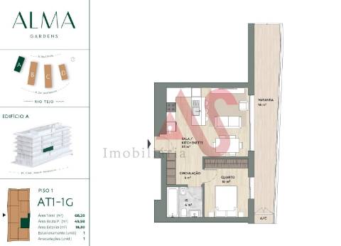 Apartamento T1 para Arrendamento em Miraflores, Oeiras com Garagem e Rooftop com Piscina e Ginásio