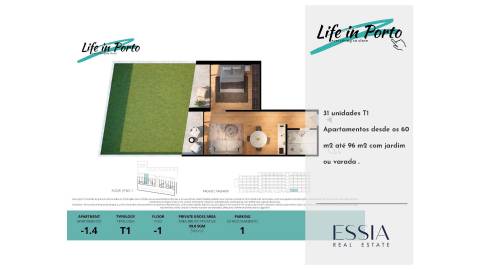 Apartamento T1 com Varanda e Jardim no Centro da Cidade do Porto