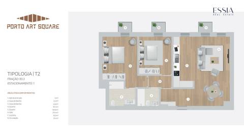 Apartamento T2 com Varandas e Garagem no Porto Art Square