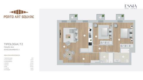 Apartamento T2 com Varandas e Garagem no Porto Art Square