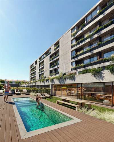 Apartamento T2 com Varanda, Garagem, piscina e coworking space em Matosinhos Sul