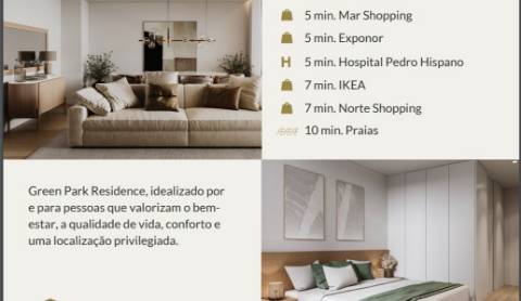 T2 Novo no Empreendimento Green Park em Matosinhos a 10 Minutos da Praia e do Aeroporto!