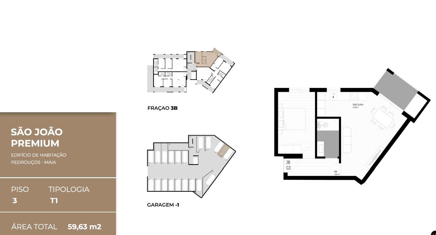 Apartamento T1 em Construção com Varanda e Lugar de Estacionamento | Pedrouços, Maia