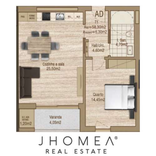 Apartamento T1 | THE LINE – Forca, Aveiro