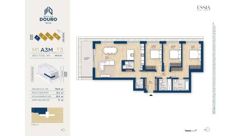 Apartamento T3 com Varanda e Vista Rio no Marina Douro