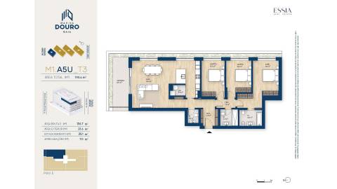 Apartamento T3 com Varanda e Vista Rio no Marina Douro