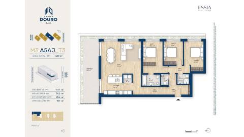 Apartamento T3 com Varanda e Vista Rio no Marina Douro
