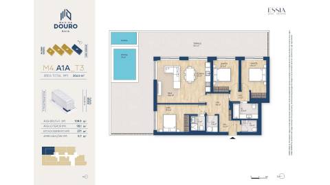 Apartamento T3 com Terraço e piscina com Vista Rio no Marina Douro