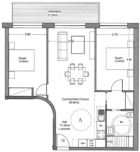 Apartamento T2 com Varanda no Varandas do Foco