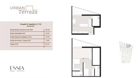 Apartamento T2 com Mezanino e Varanda no Urban Terraza