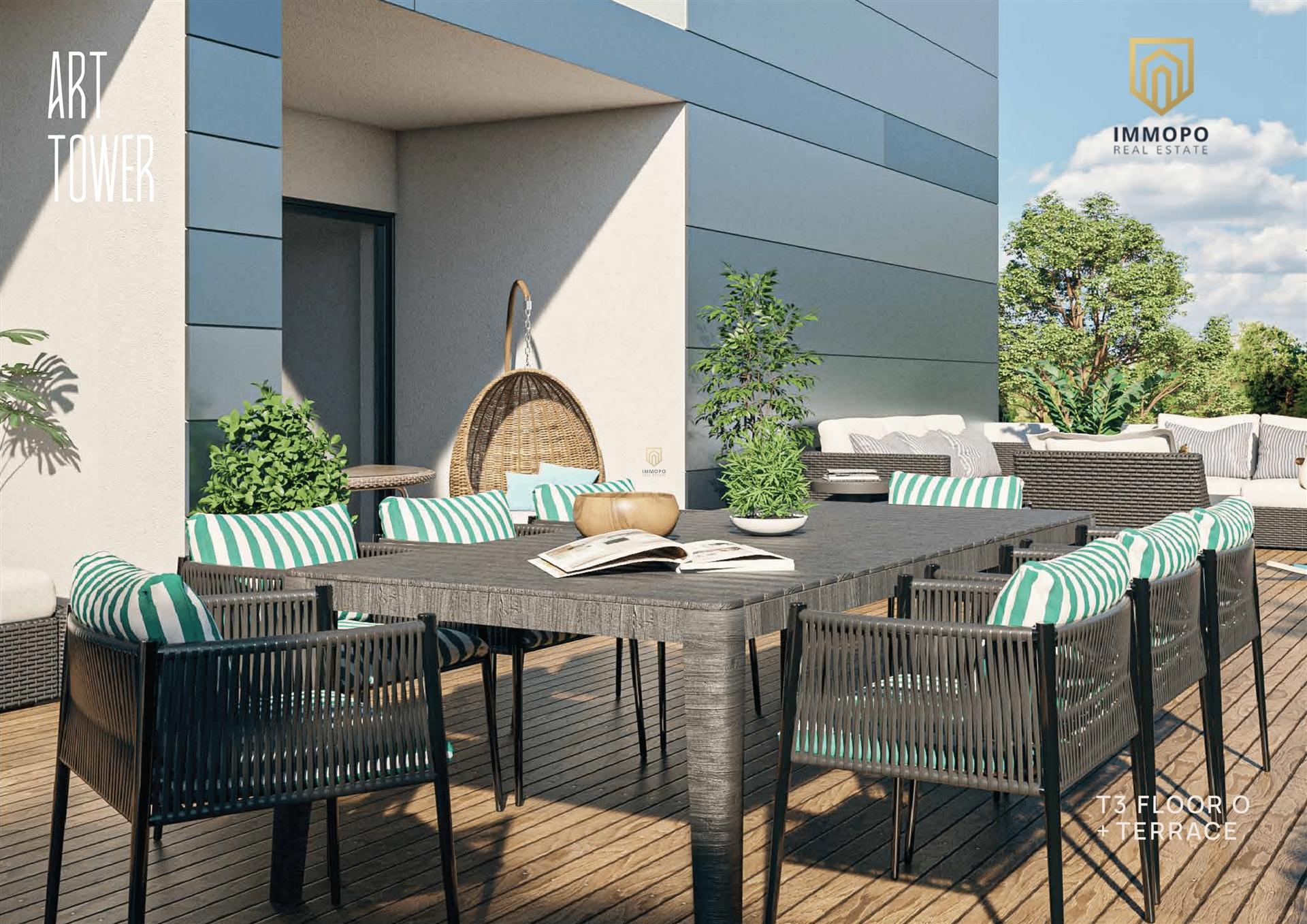 Apartamento T3 Novo com Terraço em condomínio de altíssima qualidade, 15mn do polo universitário