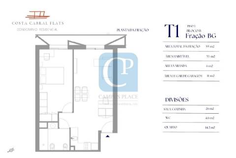 Apartamento T1 no Empreendimento Costa Cabral Flats, Paranhos, Porto