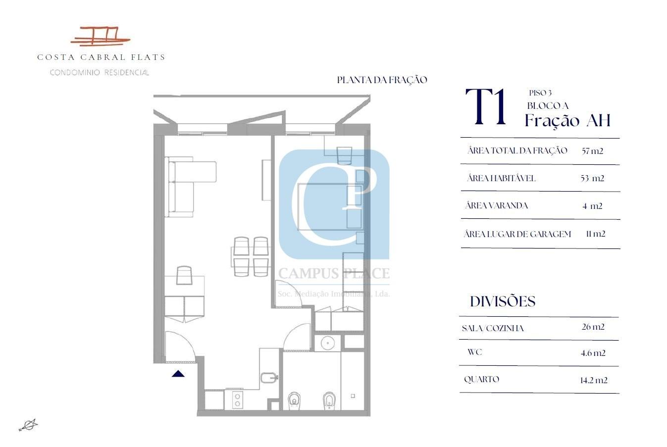 Apartamento T1 no empreendimento "Costa Cabral Flats", Paranhos