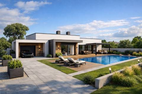 Moradia T3 Térrea Moderna com Piscina e Garagem | Em Construção