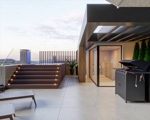 Penthouse T4+1 novo com piscina privativa e garagem em box