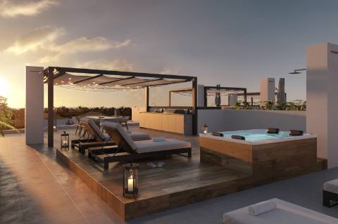 Apartamento T3, top, floor, no 2.º andar, vista mar, em empreendimento de luxo com piscinas, SPA, jardim e ginásio em Tavira