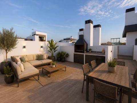 Apartamento T1 em Olhão, com terraço privativo e piscina.
