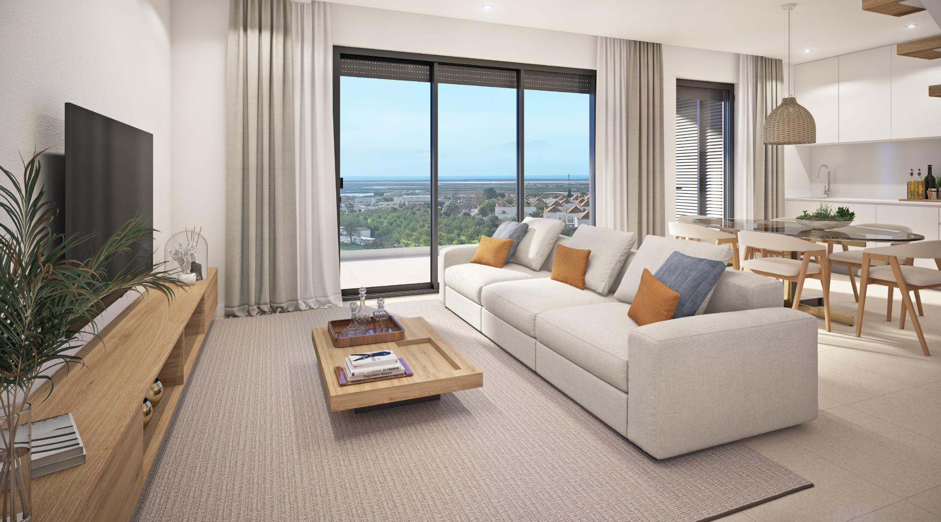 Apartamento T2, de 1.º andar, com varanda e muita luminosidade num empreendimento com piscina em Tavira