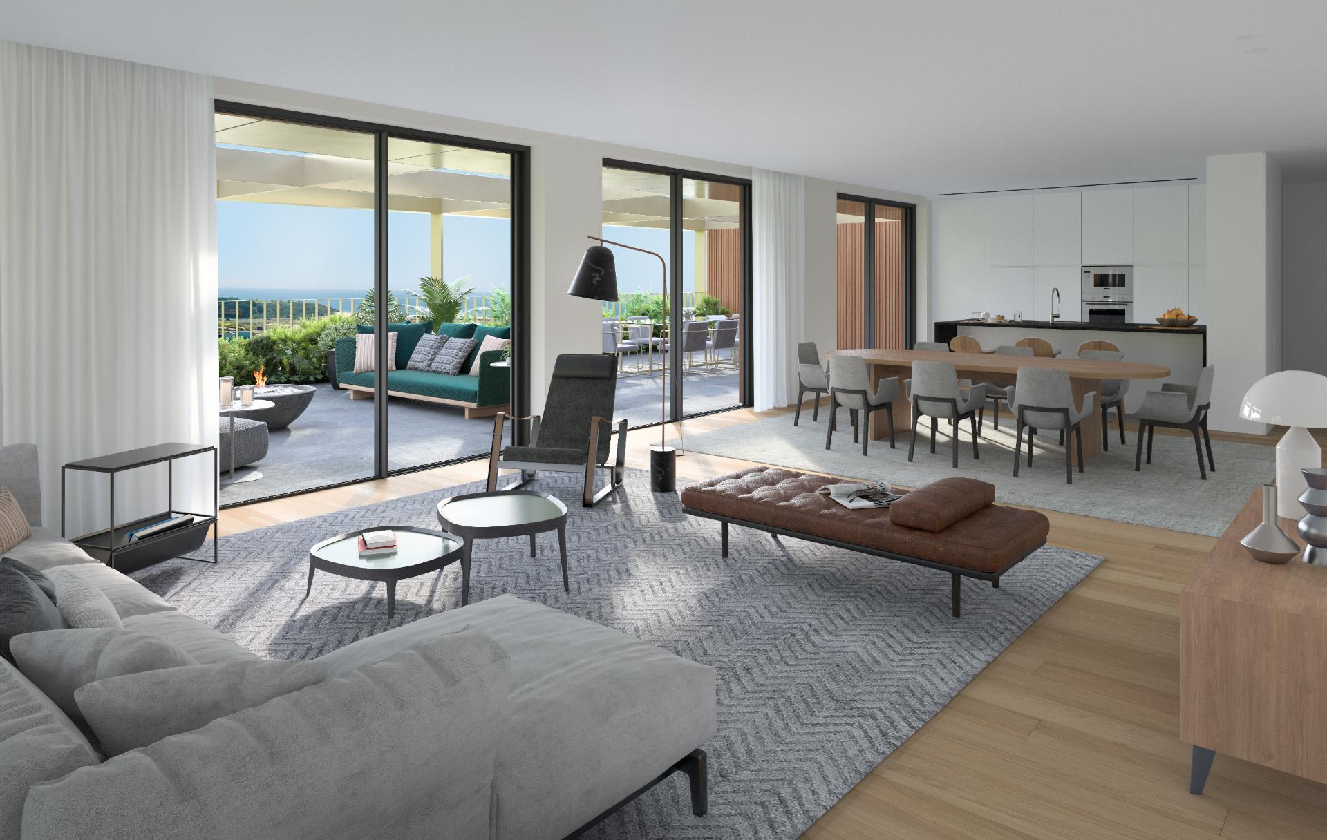 Apartamento T2 novo, com terraço e piscina.