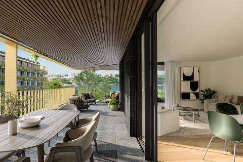Apartamento T2 novo, com terraço e piscina.