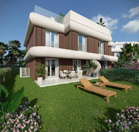 Moradias Geminadas 3 quartos com design moderno inseridos em condomínio com piscina