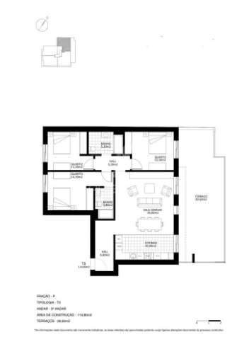 Apartamento de tipologia t3, novo,  2 frentes, com terraço,varandas e uma box