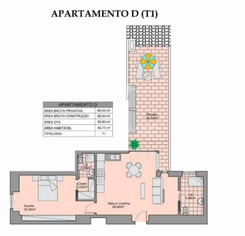 Apartamento t1 em edifício pombalino, centro, vista rio.