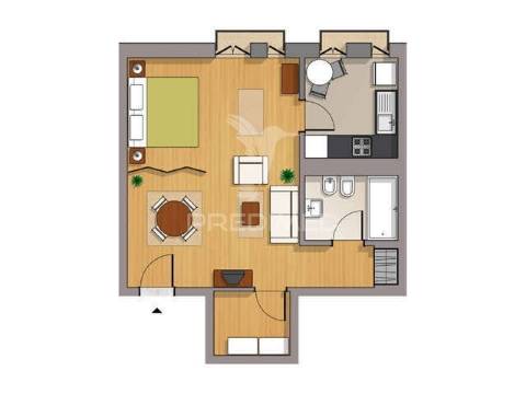 Apartamento com 52 m², localizado num 4º andar com elevador.