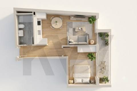 Apartamento T1, Mafamude, edifício RASA II