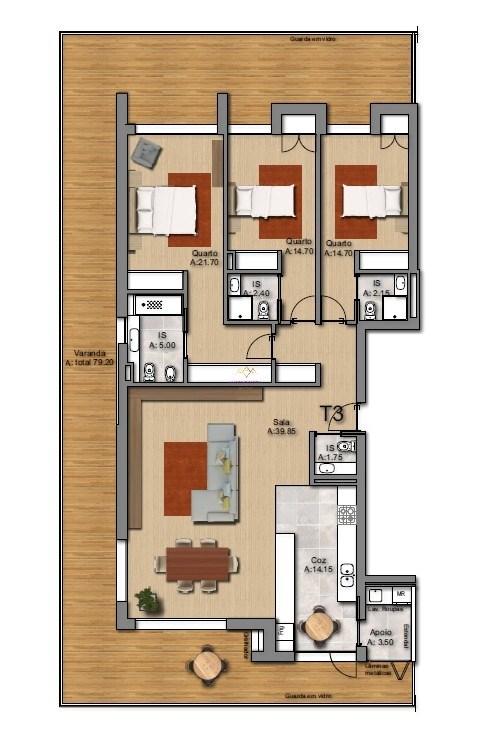 T3 de Luxo com Varanda de 79 m² | 3 Suítes, Estacionamento e Arrecadação | Montijo