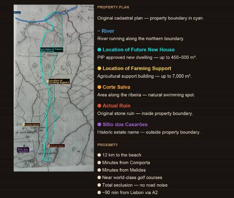 Propriedade com Ruína Única em Santa Margarida da Serra, Grândola - 19.5 Hectares com Ruína, PIP Aprovado para novas construções - Amplos e variados recursos Naturais!